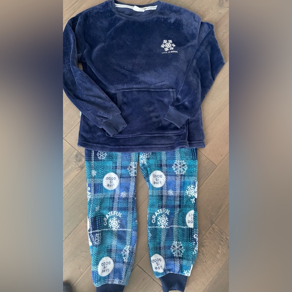 Life Is Good Womens Sleepwear Snowflake Navy Green Plaid Sz XS
